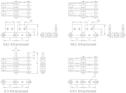 ANSI Double Pitch Stainless Steel Attachment Chains (Double Strand; SA2 SK2 D3 GK1)