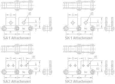 Hollow pin attachment conveyor chains